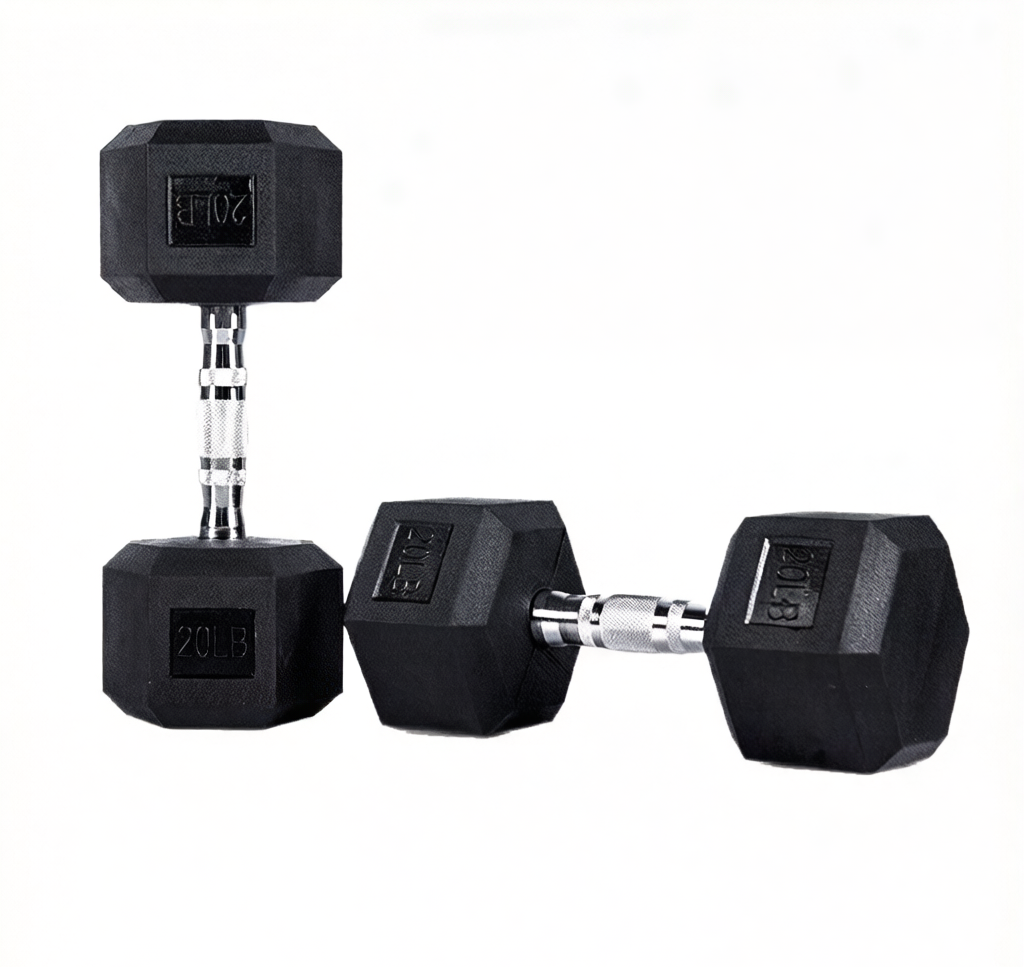 Hexagonal Rubber-Coated Cast Iron Dumbbells