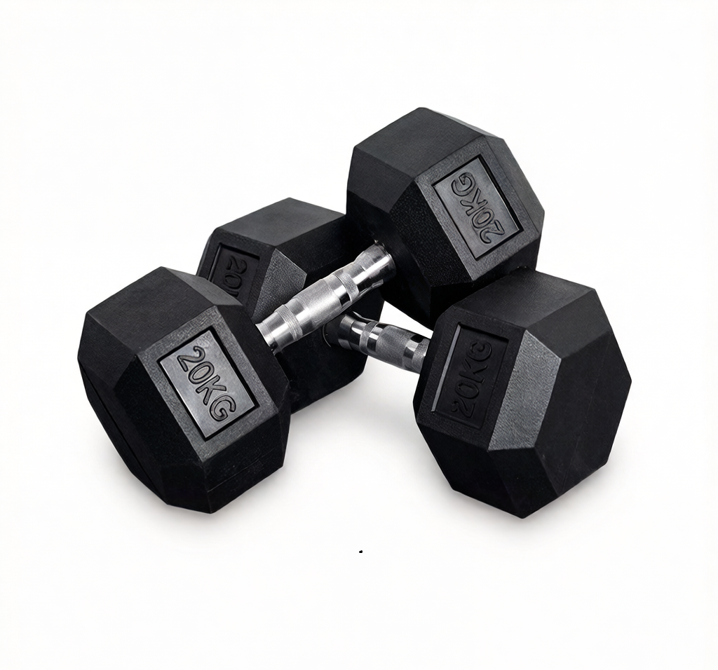 Hexagonal Rubber-Coated Cast Iron Dumbbells